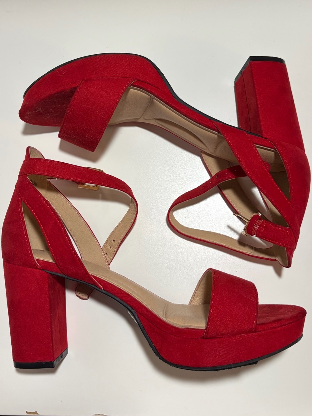 CL by Laundry Red Suede Block Heel Sandals